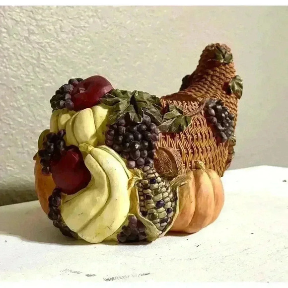 Thanksgiving Cornucopia Ceramic Porcelain Planter Decor Holder - Picture 1 of 8